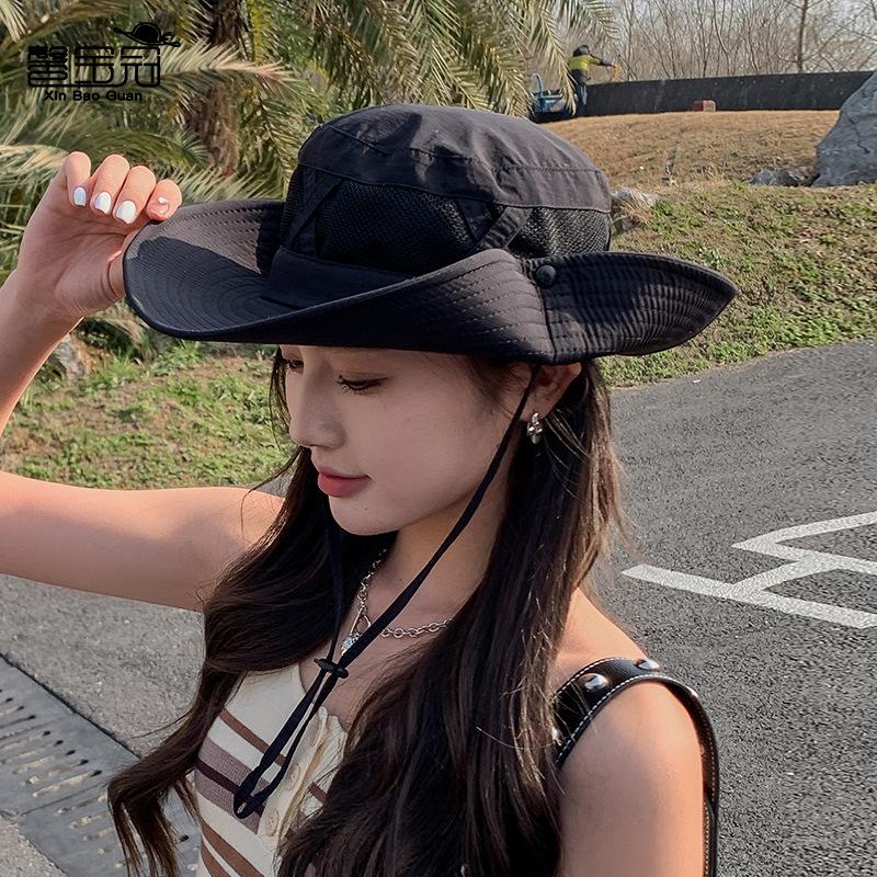 9245 Summer Big Brim Sunscreen Sun Hat Breathable Versatile Sunshade Bucket Hat Spring and Autumn Outdoor Mountaineering Hat Women
