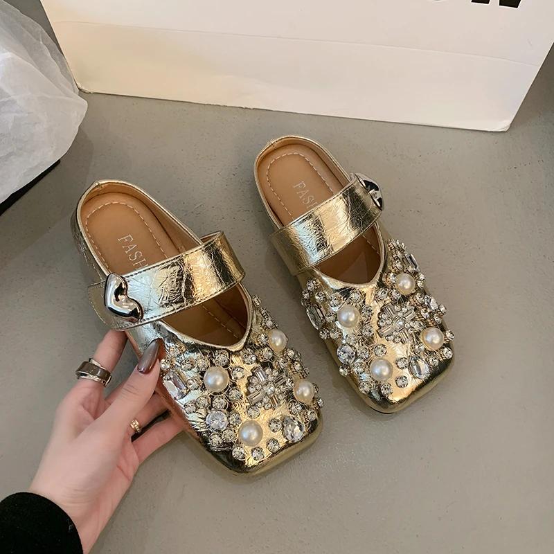 Quality Summer Ballet Shoes Women Flat Shoes Rhinestone Women Loafers Platform Mesh Shiny Women's Casual Shoes Crystal Shoe