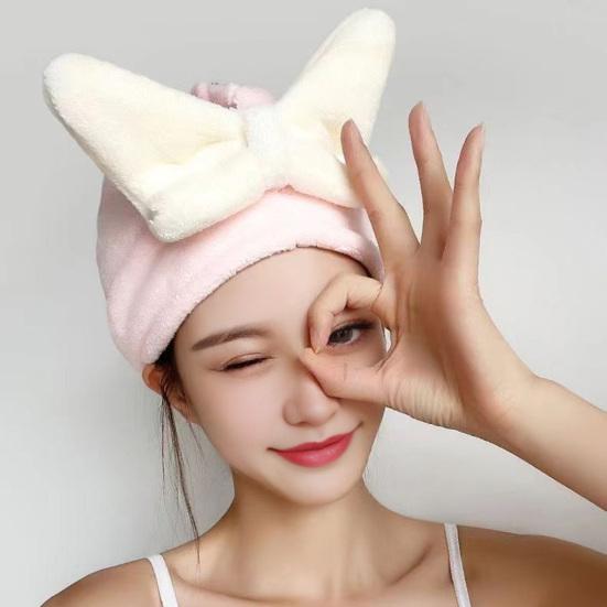 Absorbent Hair Drying Cap Quick Dry Microfiber Hair Towel Wrap Shower Cap Wet Hair Drying Turban with Bow Tie for Women Girls