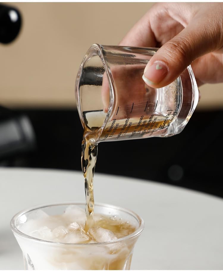 [morning place] Espresso Glass Measuring Cup with Measurement Markings, Reinforced Thickness, Heat Resistant, 60ml2oz, Wine Glass, for Espresso