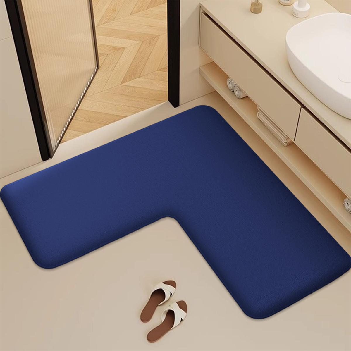 

Утолщенный фланелевый L-образный впитывающий коврик для ванной, пушистый коврик для ног в душевой комнате, нескользящий и грязеотталкивающий коврик для туалета 75x75x45cm синий