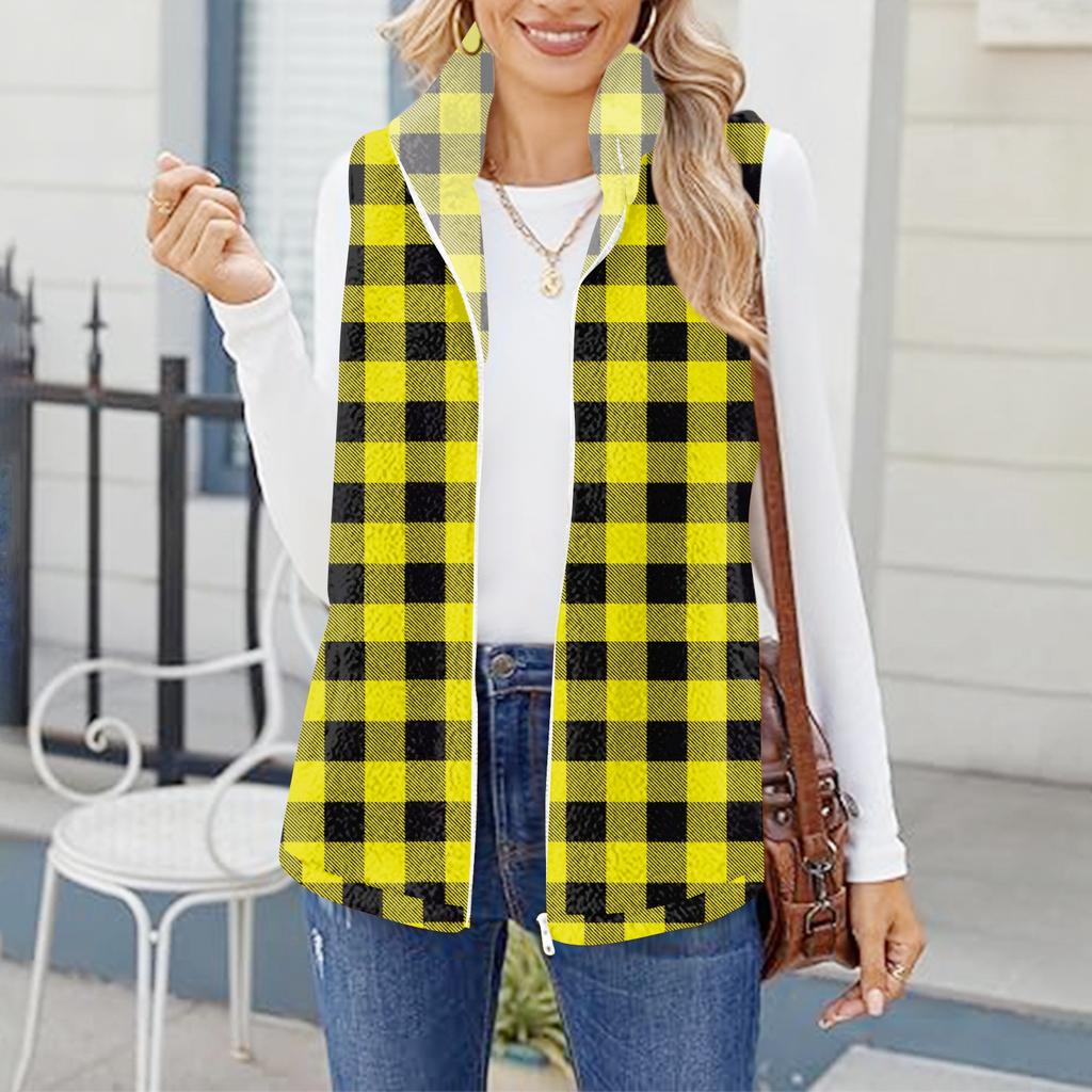 Damen Kariert Modisch Und Warm Fleece Strickweste Jacke