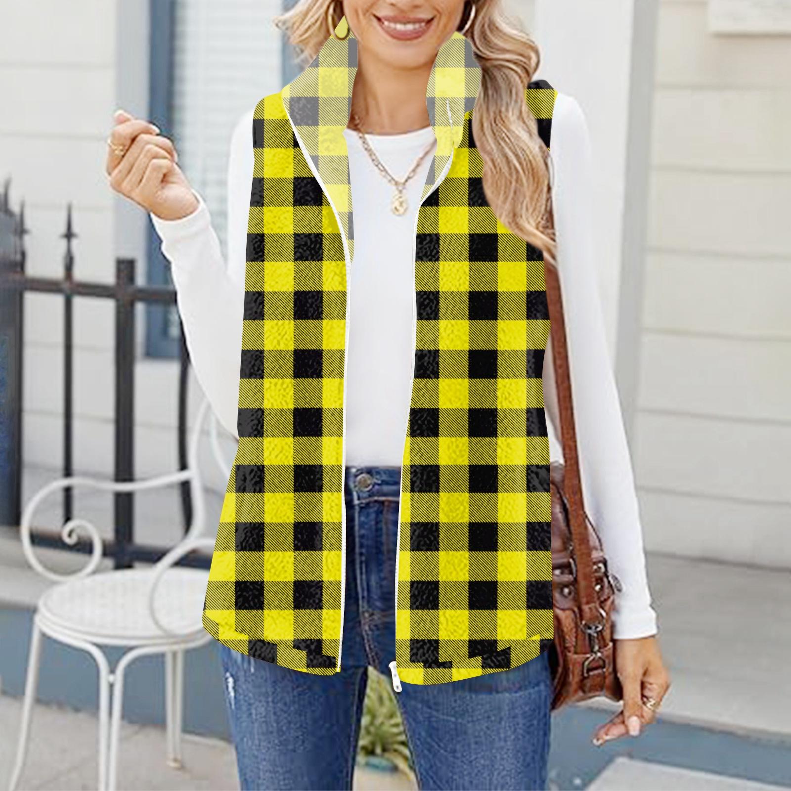 Женский модный и теплый флисовый кардиган-жилет с клетчатым принтом XL