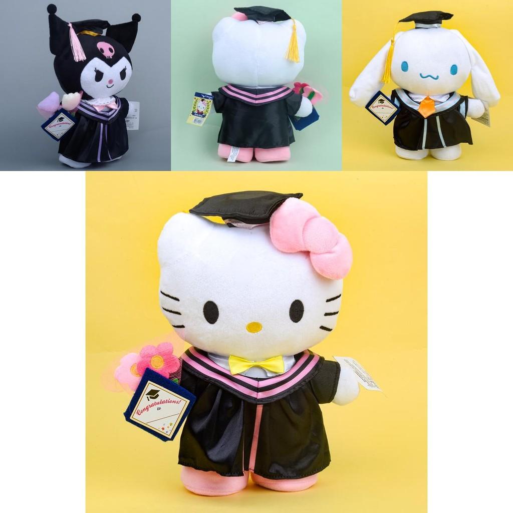 Bezauberndes Abschluss-Plüschtier mit Hello-Kitty-Mütze, ultraweich, kurzplüschig, 25 cm, süßes Sanrio-Motiv