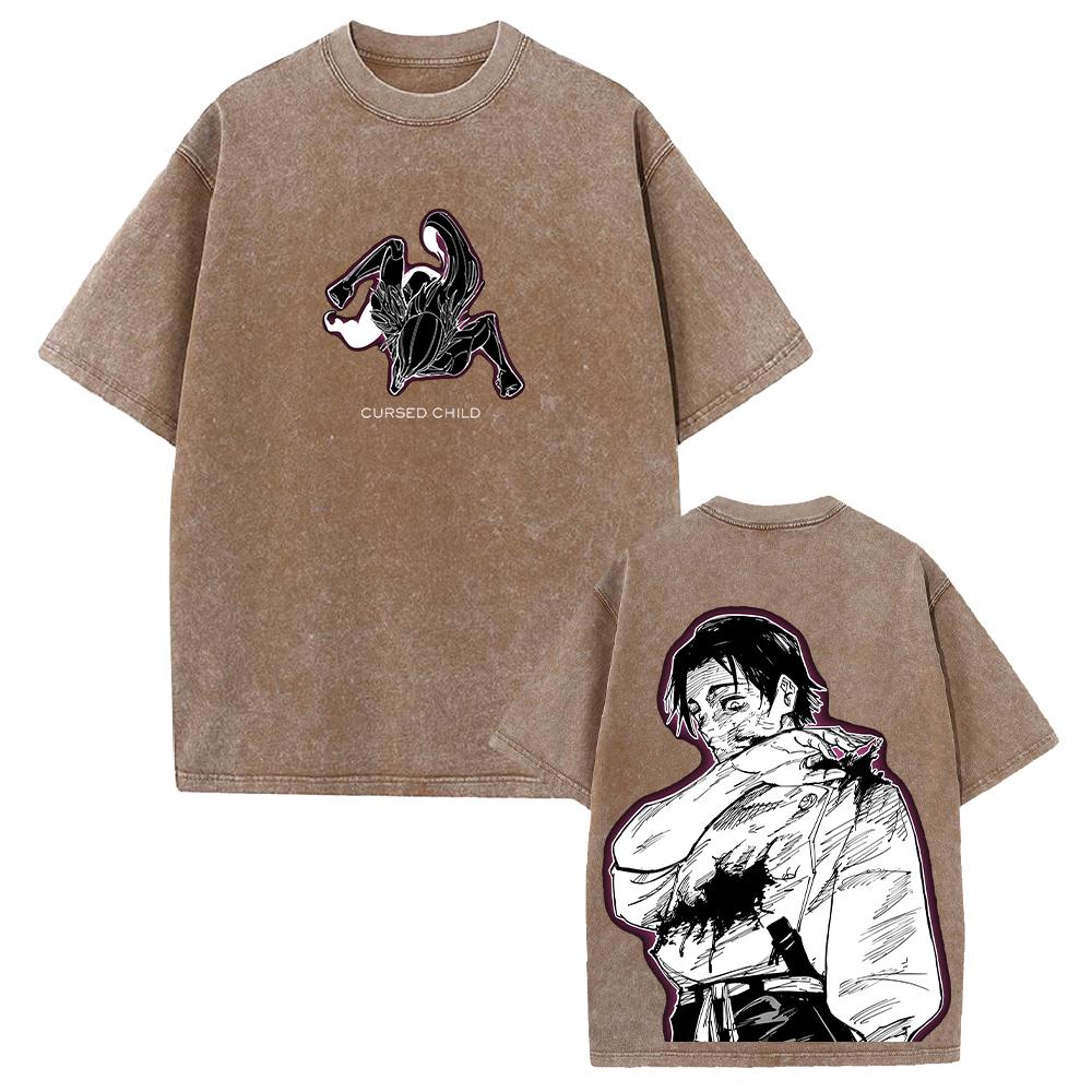 Anime Jujutsu Kaisen Okkotsu Yuta Graphic T Shirt Men Women Washed Cotton Tshirts Vintage Casual Loose Clothing Harajuku T-shirt