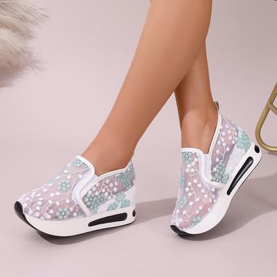 Fashion Women Sneakers Ladies Fashion Embroidery Round Head Thick Bottom Sneakers Women Summer Breathable Mesh Flower Shoes for Women