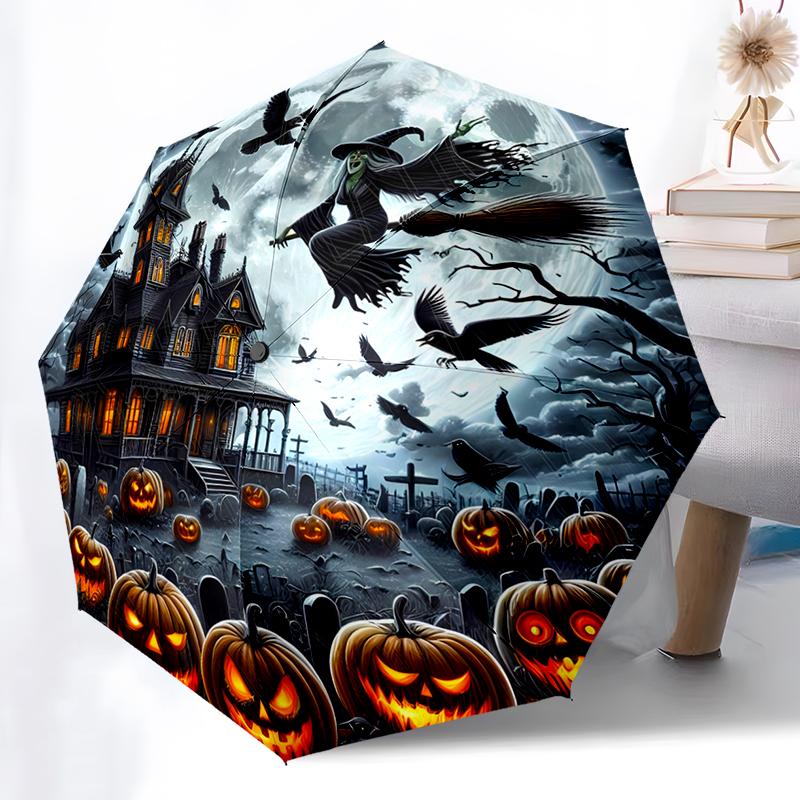 

Halloween Folding Umbrella - Fashionable Auto-Open Design 8 Iron Ribs Plastic Handle Foldable Sunshade Perfect Halloween Gifts