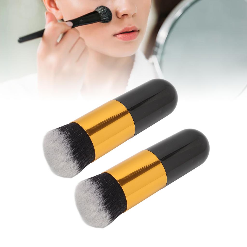 2pcs Chubby Makeup Brush Portable Fluffy Soft Synthetic Chubby Cosmetic Brush Black Golden