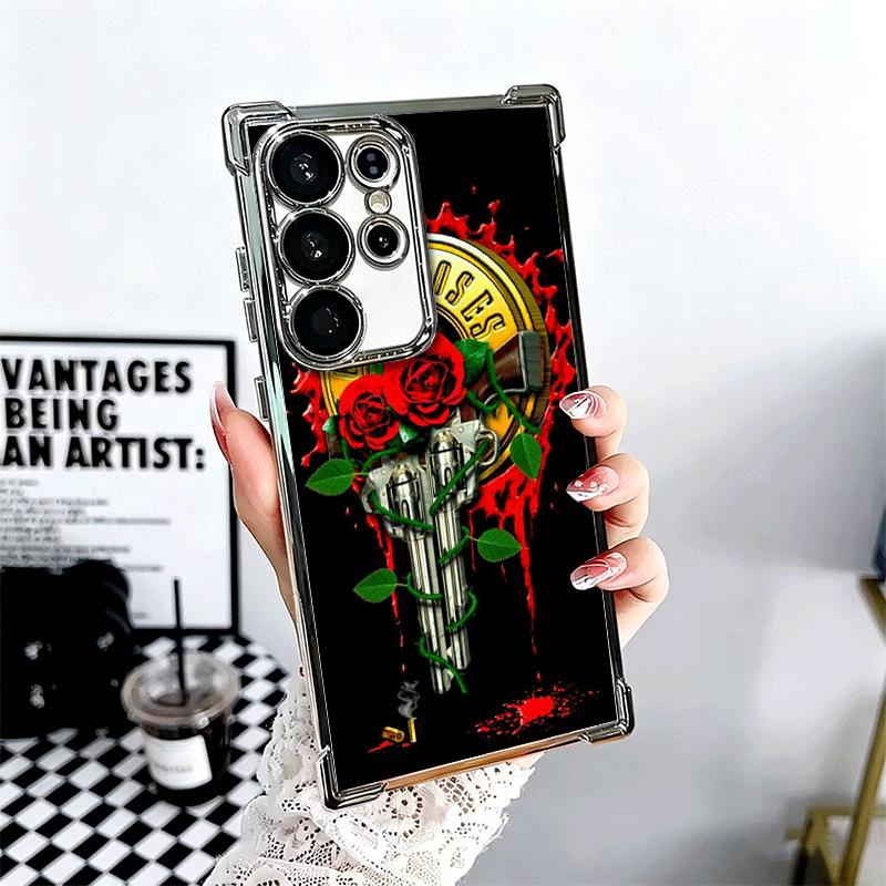 

Band G-Guns N R-Roses Plating Phone Case For Samsung Galaxy S24 S25 FE S26 Edge S23 Ultra S22 S21 Plus S20 Anti-Fall Airabag Cov Samsung S25 Plus
