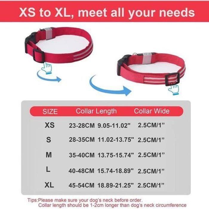 Dog Collar - MELERIO - Size S - Waterproof - Rechargeable - Super Bright