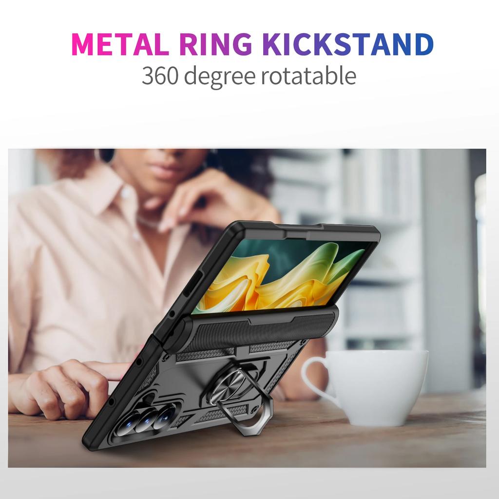 Black Hard Rugged Cover Kickstand Finger Ring Fashion Case for Samsung Galaxy Z Fold7 5G Fold6 Fold 7 Zfold7 Fold5 Fold 5 6
