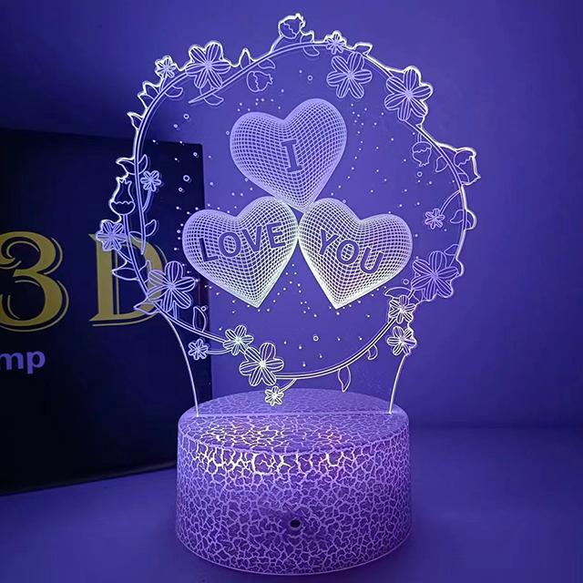 Romantic Love Led Night Lamp Heart-Shaped Night Light Room Decor Desk Ornament 3d Lamp Birthday Present Girlfriend Lovers Gift