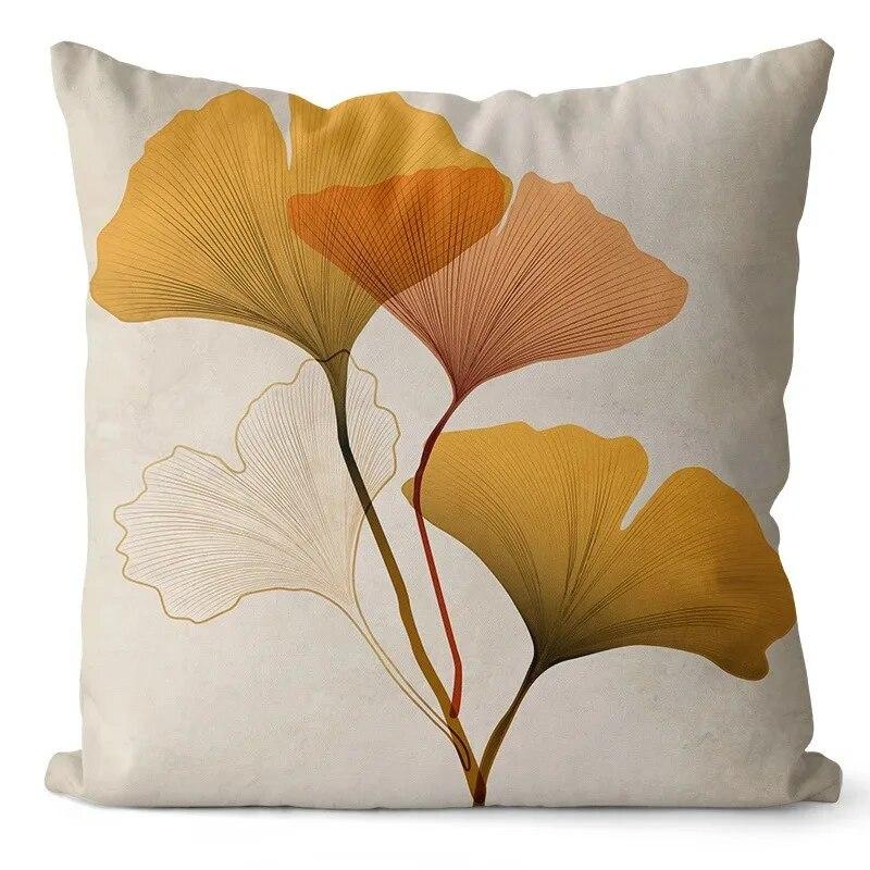45x45 Cm Ginkgo Print Cushion Cover for Living Room Sofa Bedroom Home Decoration Square Polyester Pillowcase Waist Pillow Cover