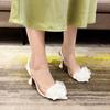 Sexy Pointed Transparent PVC Cover Teo High Heels Sandals Flower Rhinestone Back Strap Women Banquet Dress Shoes White