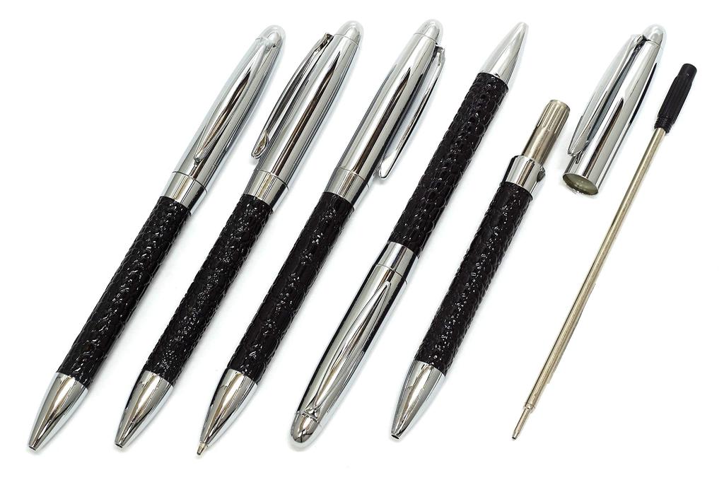 Black grained cowhide business card holder with genuine rotating ballpoint pen and black leather-wrapped Director's set, MEIB-PD03-B