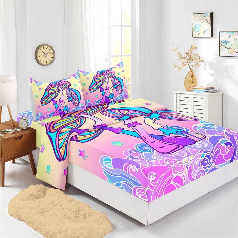 Four-Piece Mattress Set 3D Digital Printing Mattress Protective Cover Magic Plant Mattress