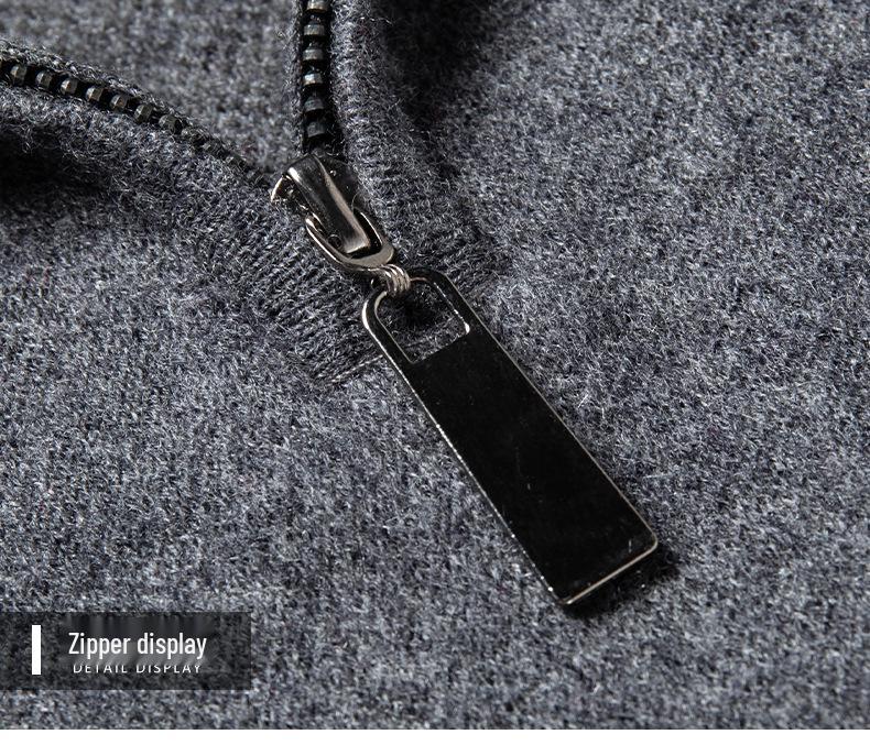 Men's 100% Pure Wool Half-Zip Thickened Sweater, High-End Solid Color Knitwear for Autumn/Winter