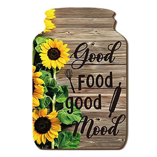 Artistic Wall Decor Panels Mason Jar Shape Decoration, Wooden Art with Sunflower Print, Restaurant Ornaments Retro Rustic Hanging for Farmhouse