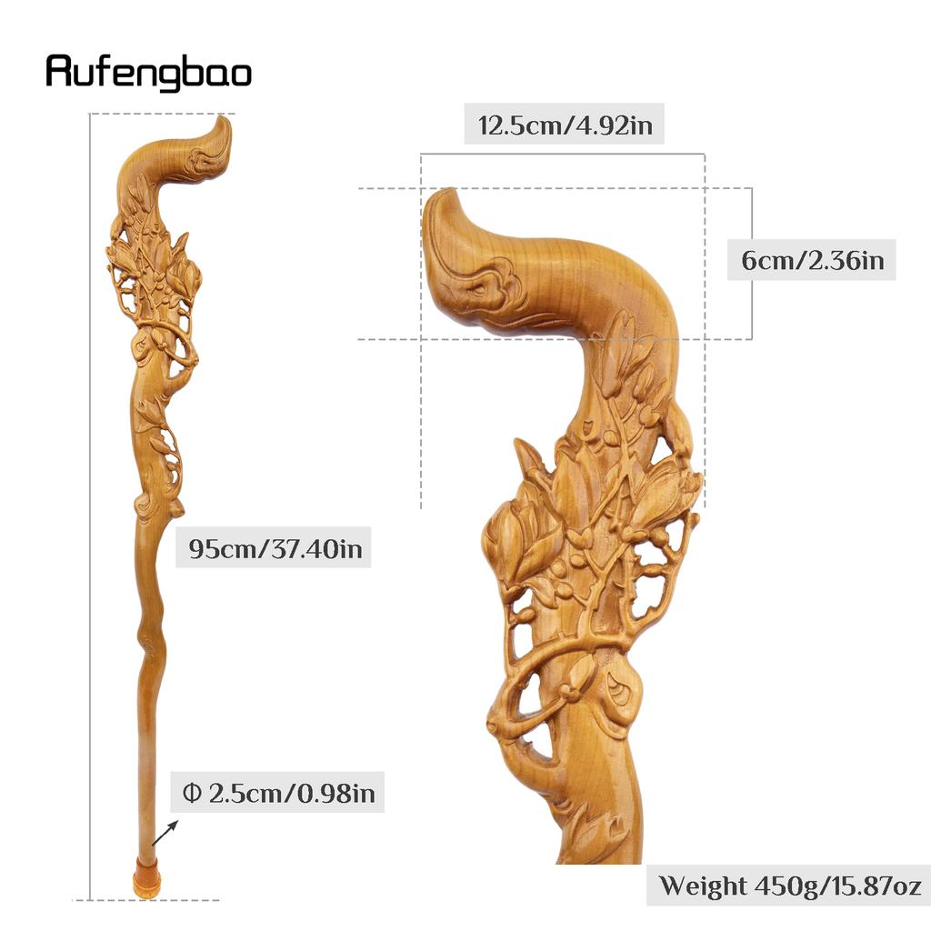 Yellow Flower Wooden Single Joint Fashion Wood Stick Decorative Cospaly Cane Halloween Crutch Wand Crosier 95cm