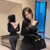Women's Sweet & Spicy Black Slimming Lace Patchwork Long Sleeve Top - Autumn/Winter Collection