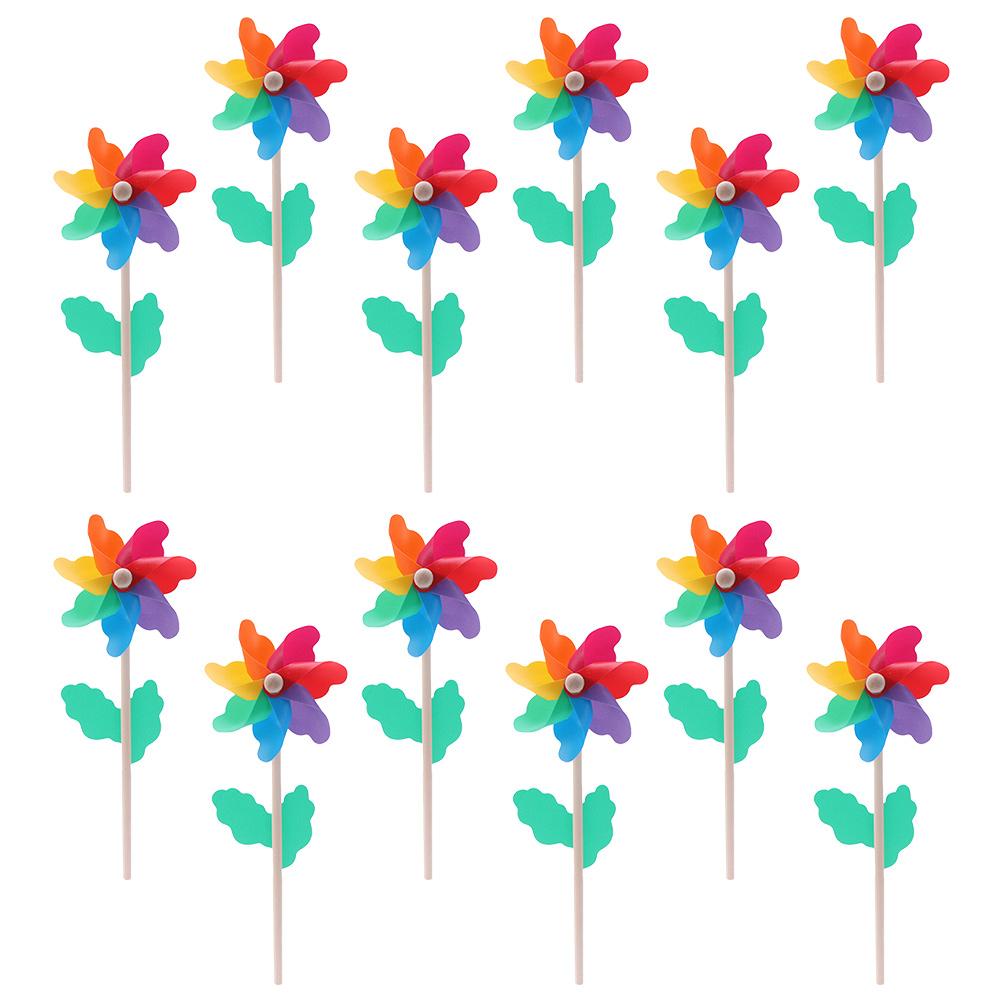 12 Pcs Colorful Windmill Toy Kids Pinwheels Handheld Garden Decorative Stakes Wind Spinners Outdoor Garden Supplies