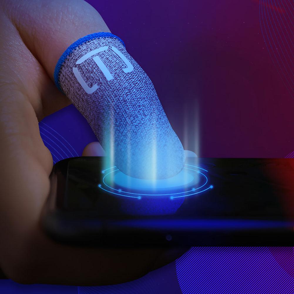 1Pair Finger Glove Fingertips Cot Fiber Gaming Finger Cover Anti-slip Thumb Finger Sleeves Sweatproof for PUBG Mobile Phone Game
