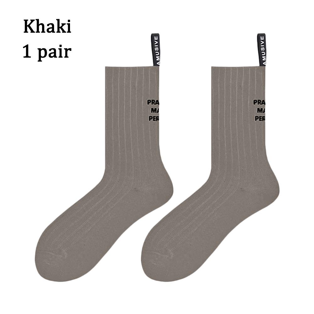 Fashion Cotton Cotton Socks Letter Versatile Sports Home Socks Soft Breathable Medium Tube Socks Four Seasons хаки