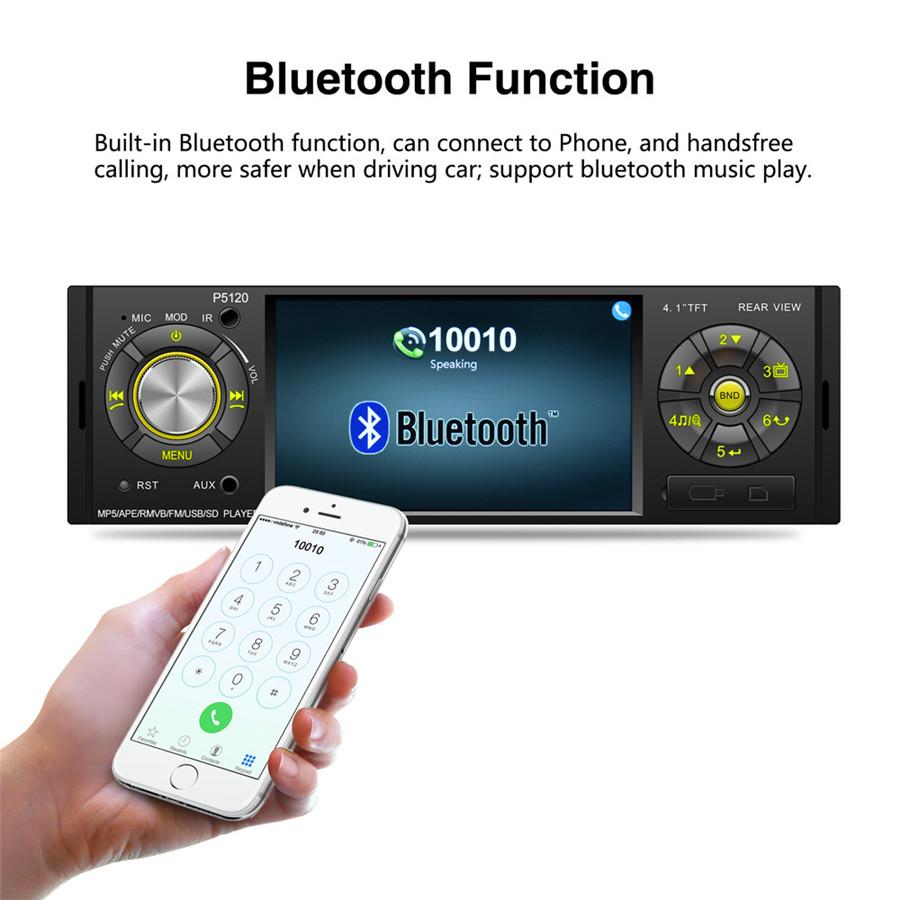 4.1" 1DIN 1080P HD Car In-Dash Digital MP5 Stereo Audio MP3 Player FM Radio Bluetooth 7 Colors Backlight With Steering Wheel  Control Remote