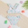 Zweiteiliges Badeanzug-Set für Mädchen mit Rüschen-Trägern und Blumenmuster Bikini-Oberteil und -Unterteil Badebekleidung für Kinder Sommer Strand Pool