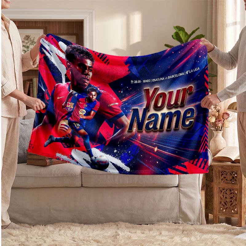 Lamine Yamal Personalisierte Fleecedecke Mit Fußball Logo, Benutzerdefinierter Name Text Weich Warm Heimdecke