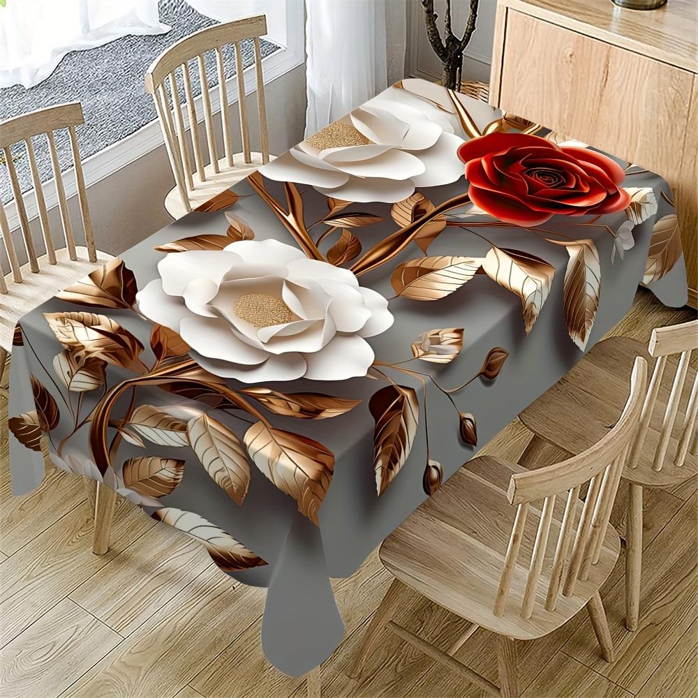 1 Rectangular Tablecloth with a 3D Golden Floral Pattern, Suitable for Indoor and Outdoor Use. Ideal for Home Kitchen Table Decoration, Festivals, Wed