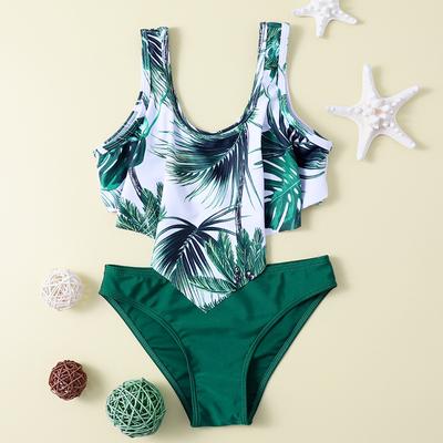 Girls' Fashion Two Pieces Swimsuit Printed Tankini Bathing Suit Ruffled Tank Top and Solid Briefs Swimwear Set Kids' Summer Beach Swimming Suit