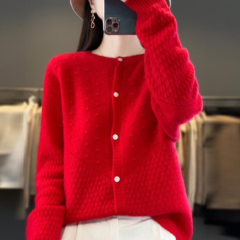 New Hollow Cardigan Women's Crew Neck Long-sleeved Knitted Top