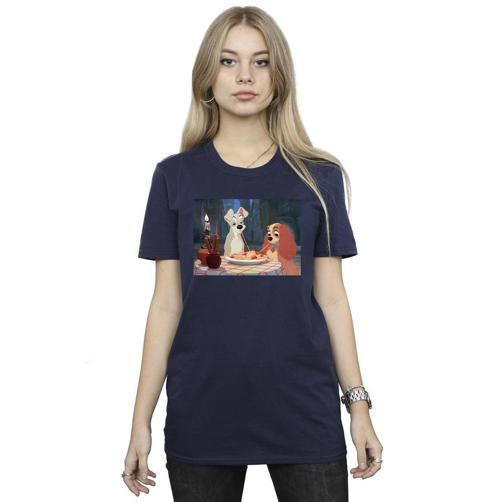 Disney Womens/Ladies Lady And The Tramp Spaghetti Photo Cotton Boyfriend T-Shirt