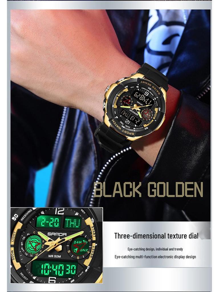 Sanda Electronic Watch: Fashionable, Versatile, Luminous, Waterproof Sports Watch for Middle School Students with Alarm Clock Function.