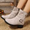 Women's Round-toe Side Zipper Low-heeled Plus-size Ankle Boots Flat Sole Buckle Suede High-top Shoes Retro Casual Shoes