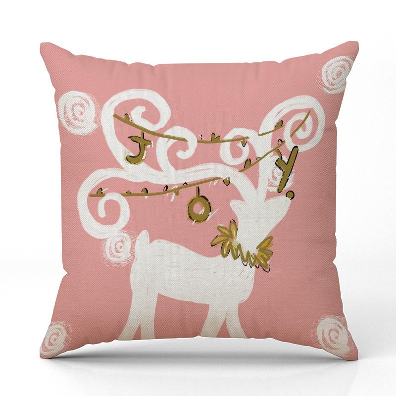 Neue Rosa Weihnachtsbaum Hirsch Weihnachts-Kissenhülle Leinen Bedruckte Kissenhülle Festliche Sofa-Dekoration Kissenbezug