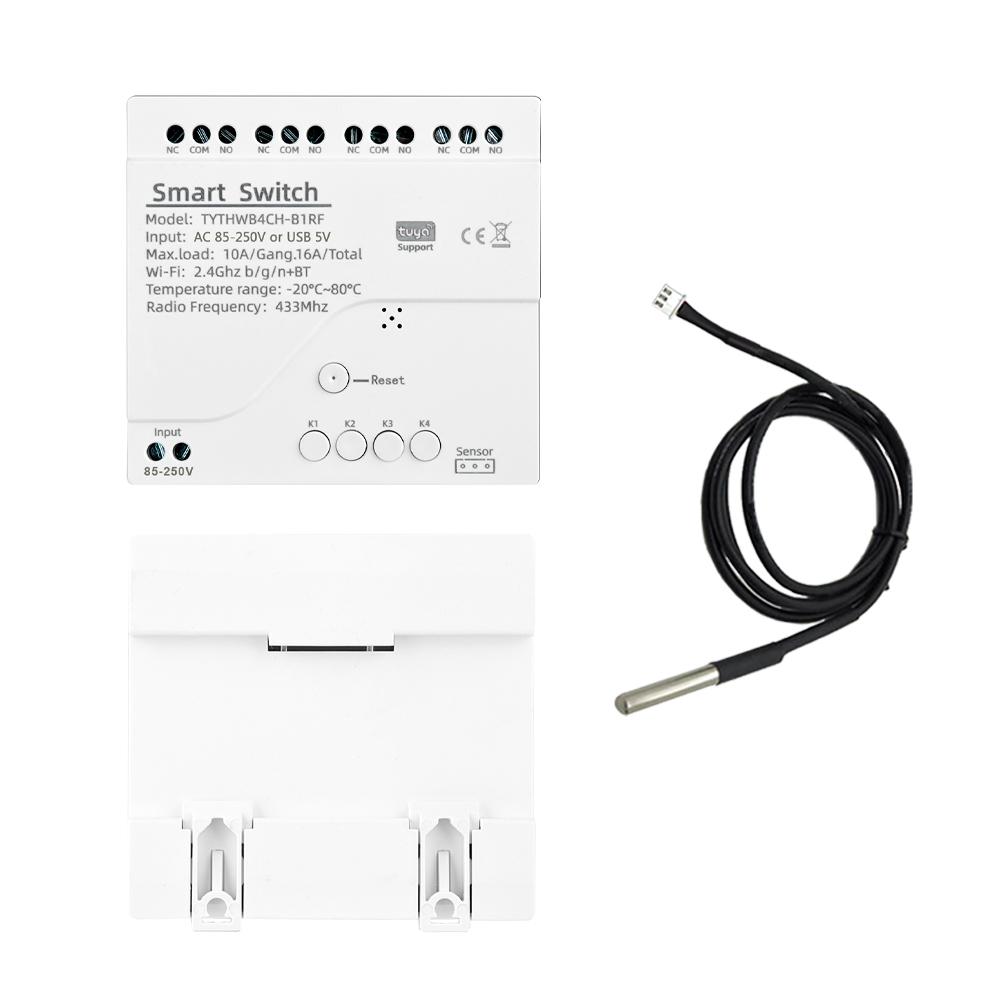 DC 7-32V Tuya Smart WiFi 4 Channel Relay With Temperature Humidity Sensor Passive Dry Contact Switch Alexa Alice Compatible