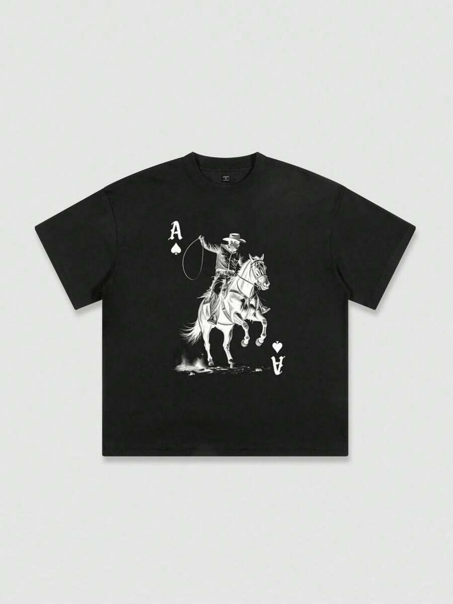 Ace Of Spades Cowboy Unisexs Casual Round Neck Short Sleeve 220g 100 Cotton Tee 1pcs Vintage Western S