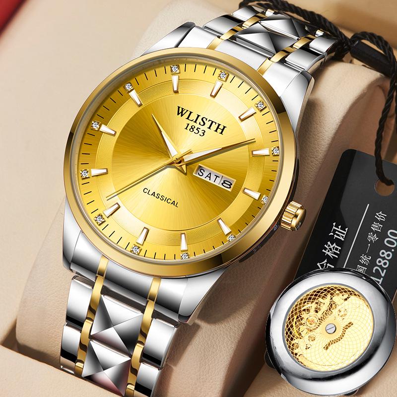 Men's Waterproof Business Casual Quartz Watch with Luminous Calendar & Skeleton Back
