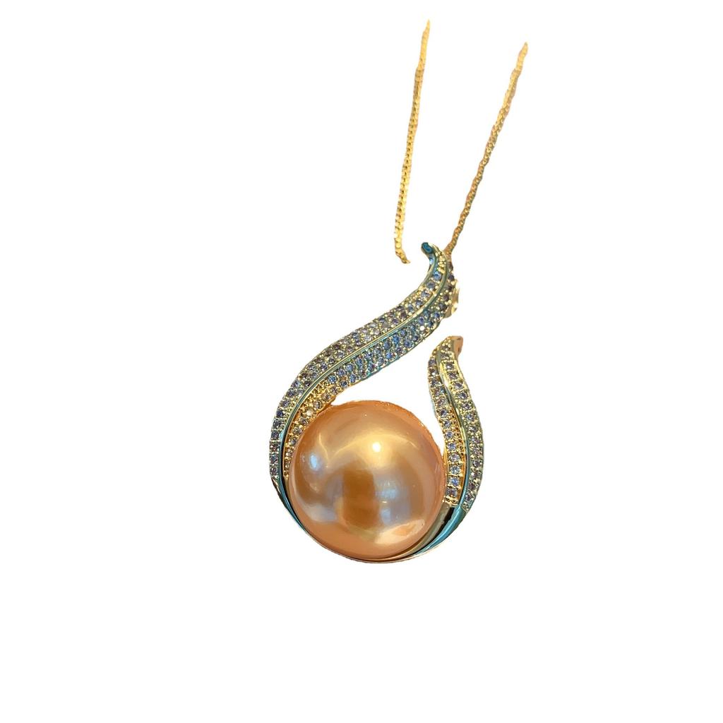 Douyin S925 Stříbrná jehla Tmavě žlutá Náhrdelník s fritillary korálky Náušnice Dvoudílná sada šperků na svatební večeři