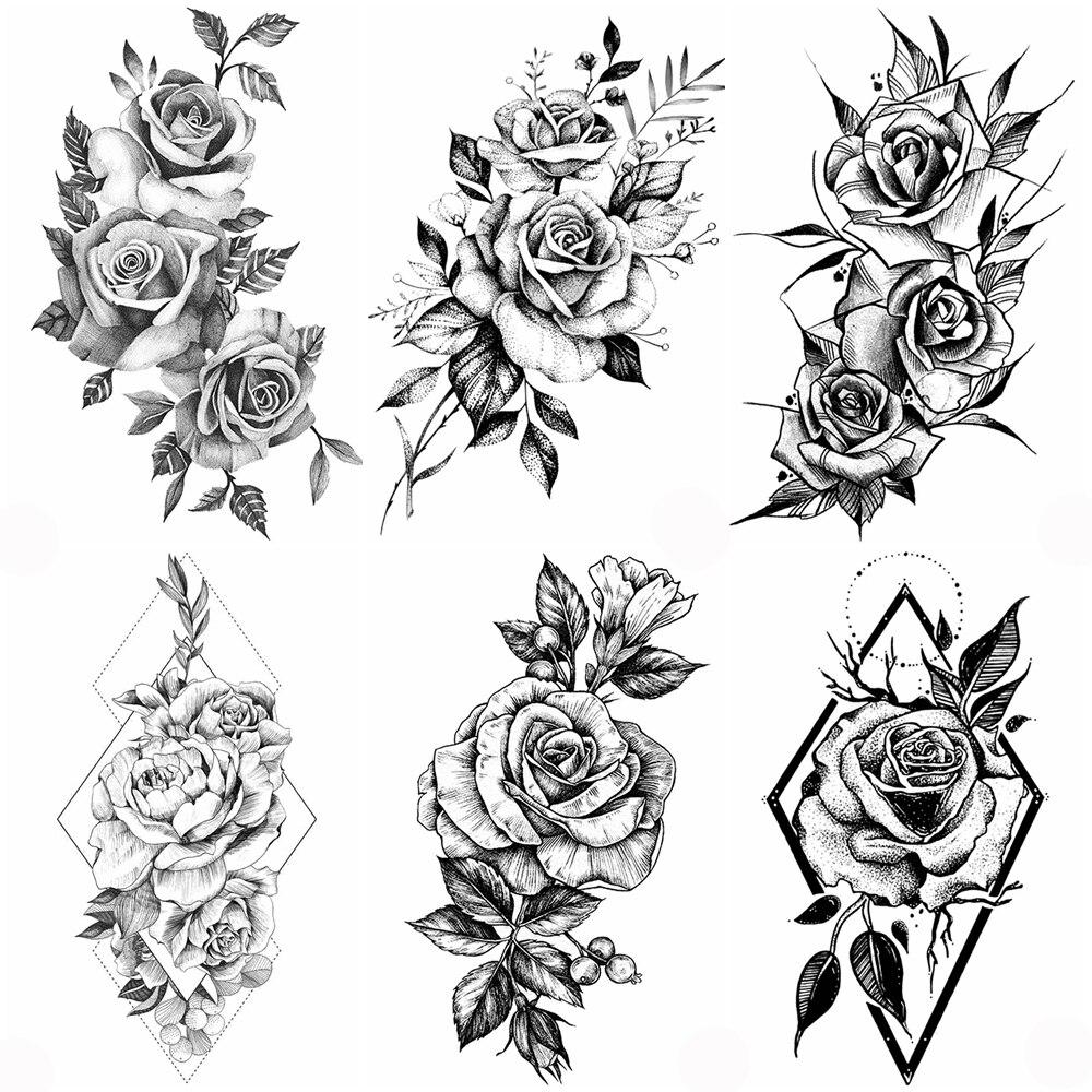Buy Realistic Black Rose Temporary Tattoos Sticker For Women Body Art