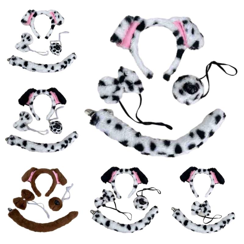 Kids Halloween Dog Costume Set Animal Cosplay Costumes Dog Ears Headband Bowtie Tail and Nose for Kid Girl Halloween