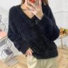 V-neck Imitation Mink Sweaters Women Thickened Knitted Pullovers Ladies Autumn Winter Warm Solid Loose Casual Jumpers