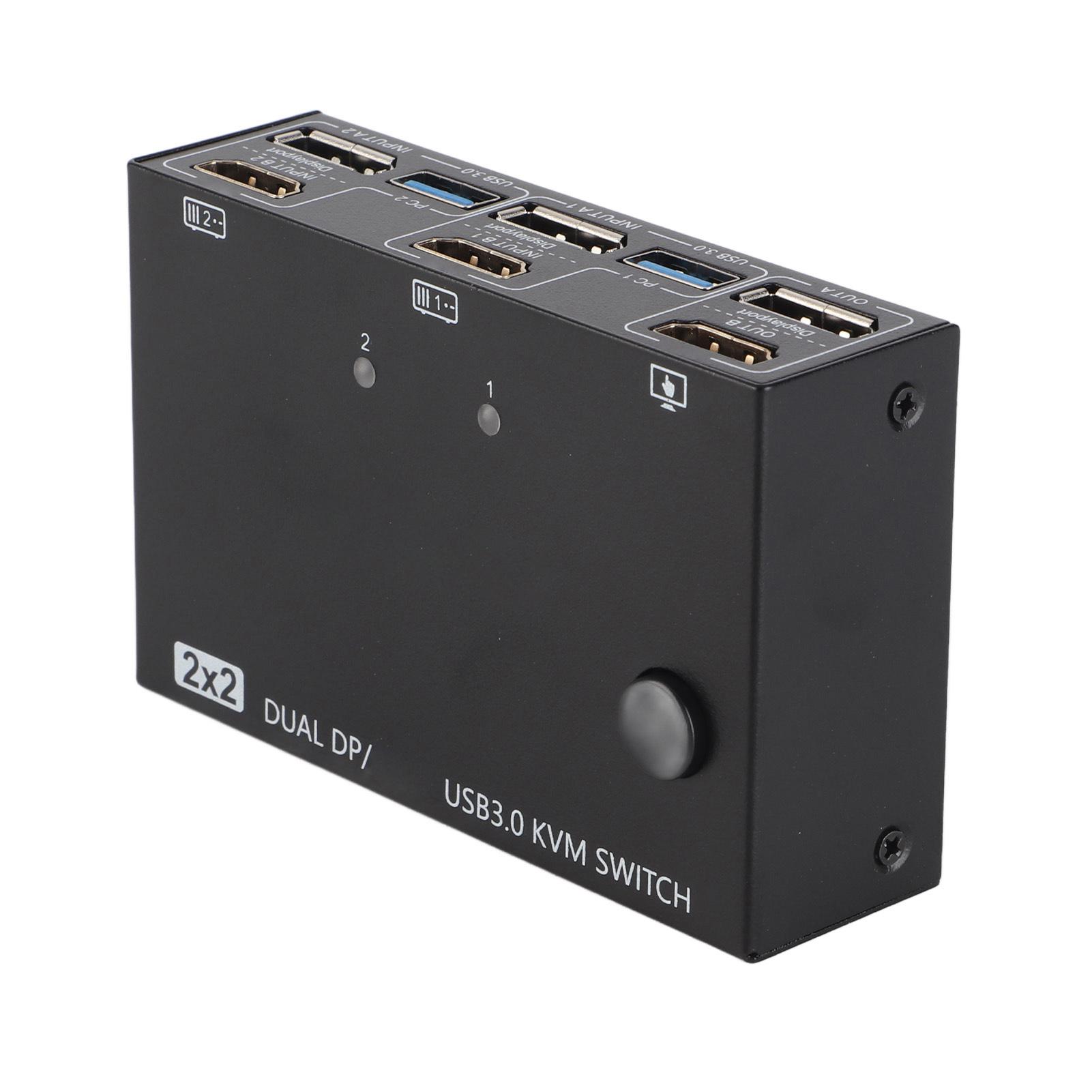 

DP HD Мультимедийный KVM-переключатель 2 в 2 выхода с поддержкой 4K 60 Гц USB KVM-переключатель с двумя мониторами для 2 компьютеров