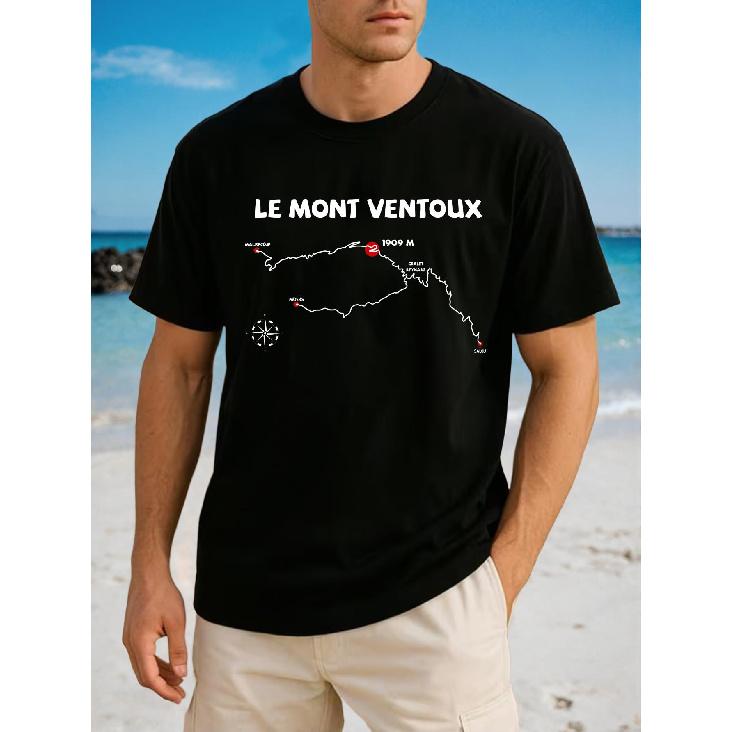 Mont Ventoux Climbing Route Map - Men'S Casual Tee - Round Neck - 100% - Soft Material - Daily Must-Have - Men'S T-Shirts