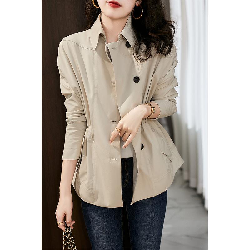 

Красивый короткий тренч женский новый весенне-осенний белая рубашка женская тонкий маленький топ L бежевый