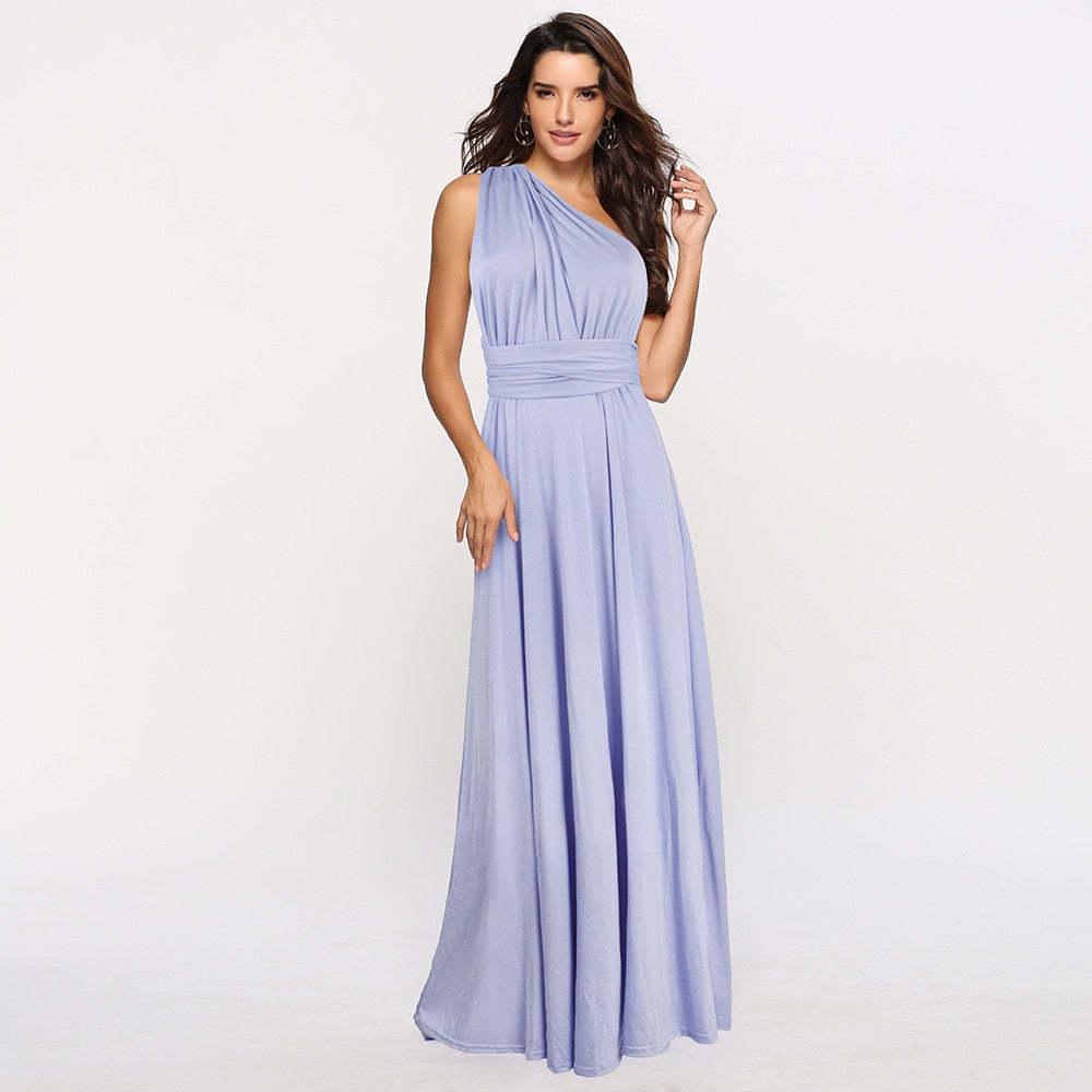 European & American Women's Solid Halter V-Neck Sleeveless Long Evening Gown