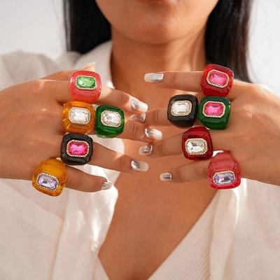 Y2K Classic Acrylic Resin Ring Candy Color Big Dome Plain Ring Geometric Ring  Women