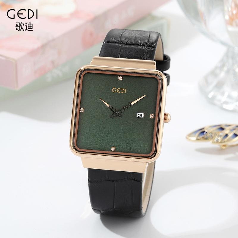 Women'S Simple Square Calendar Watch Fashion Personality Two-Pin Belt Quartz Watch